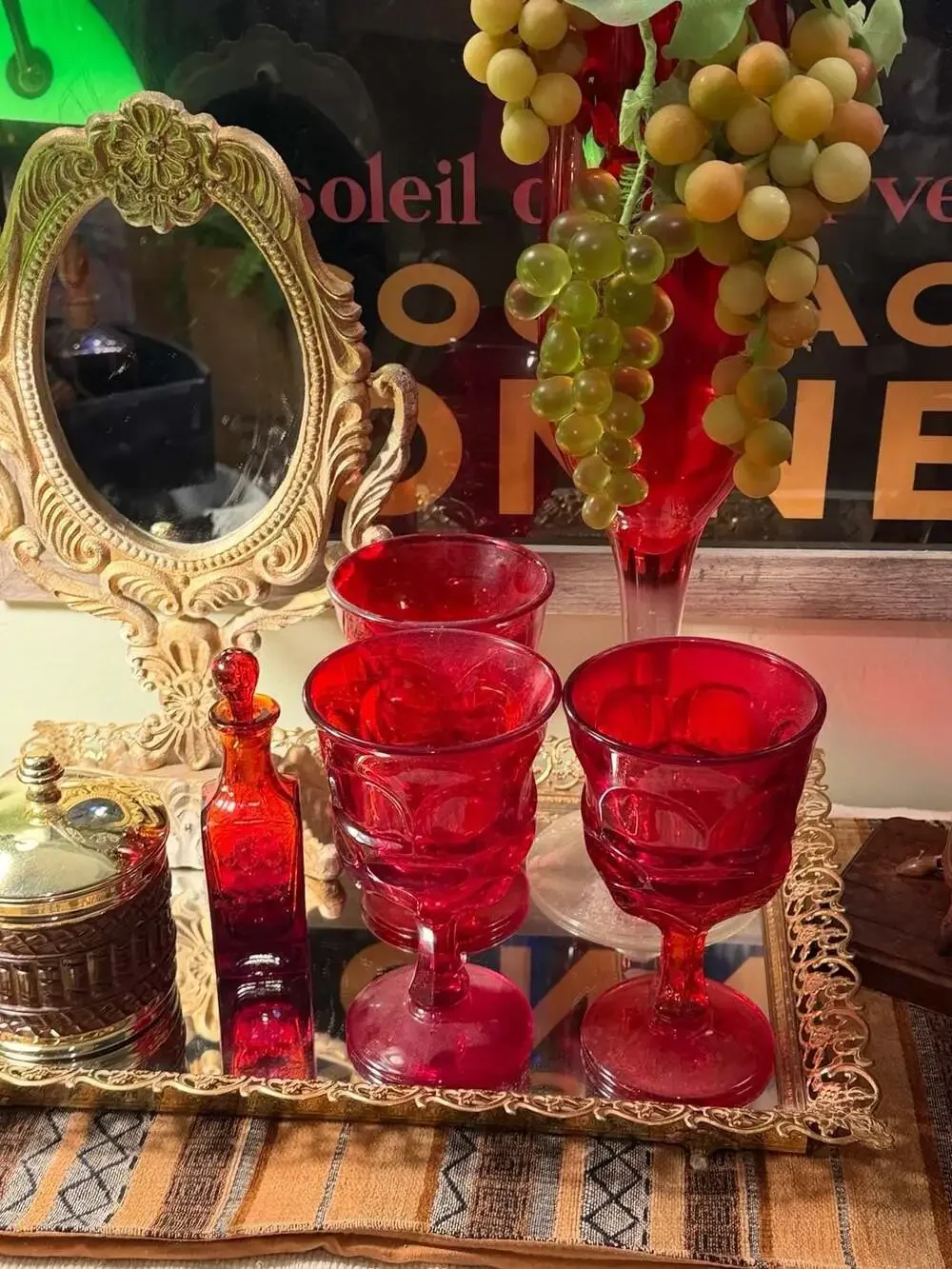 Vintage Fostoria Argus Ruby Red Glass Goblets Set